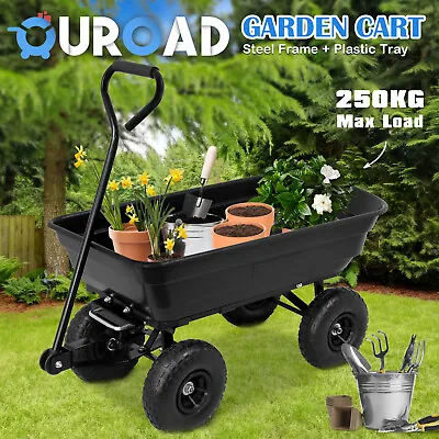 250kg Garden Cart Poly Pull Dump Hand Trailer Wagon Lawn Wheelbarrow Yard Farm • $114.90