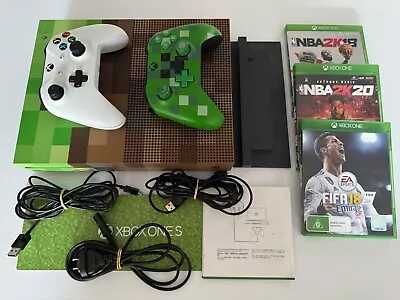 Xbox One S 1TB Minecraft Limited Edition Bundle Incl 2xcontrollers Cords Games • $190