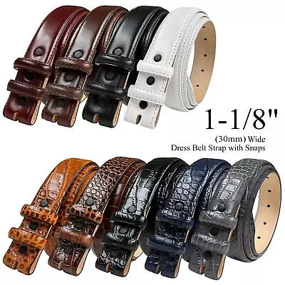 Italian Calfskin Genuine Leather Dress Belt Strap With Snaps 1-1/8 (30mm) Wide • $21.95