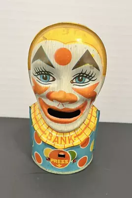VINTAGE 1950's J Chein Tin Litho Clown Bank 5  Tall Working Condition  • $44.99
