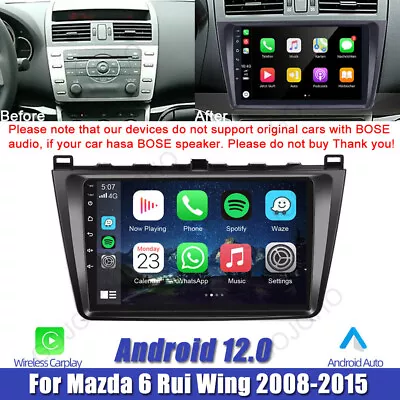 For 2008-2015 Mazda 6 Android 12.0 Car Radio Stereo GPS Navi Wifi CarPlay BT MP5 • $122.99