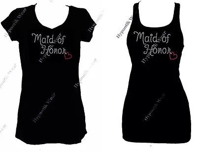 Women's Rhinestone T-Shirt   Maid Of Honor   W/ Heart S M L XL 2X3X Wedding • $19.99
