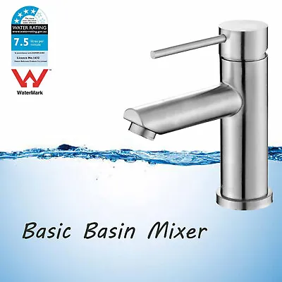 WELS Round Brushed Basic Basin Mixer Kitchen Vanity Sink Tap Faucet Spout SUS304 • $48