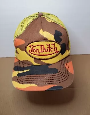 Authentic Vintage Von Dutch Yellow Camo Back Mesh Snapback Trucker Hat - RARE! • $59.99