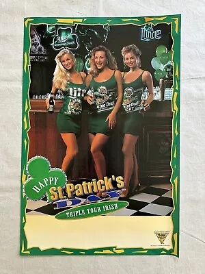 Vtg Miller Beer St Patrick Sexy Hot Babe Model Pinup Girl Bar Poster Man Cave • $25