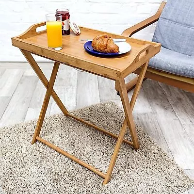 Folding Butlers Side Table Portable Wooden Food Serving Tray Drink Dinner • £20.19