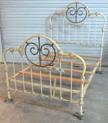 Antique Vtg Cast Iron Brass Full Bed Frame Cottage Shabby Chic  Iron Bed Heavy • $899.99