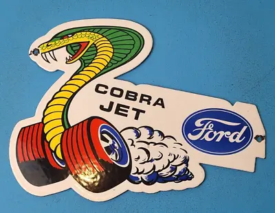 Vintage Ford Motor Co Porcelain Cobra Jet Sales & Service Gas Automobile Sign • $135.37