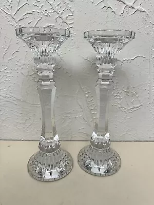 MIKASA ROCHESTER LEAD CRYSTAL 11.8  TALL CANDLESTICKS CANDLE HOLDERS  Flea Bite • $49.99