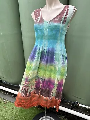 Vintage Indian Boho Dress Rainbow/tie Dye /sequins ! One Size To 14 • $20