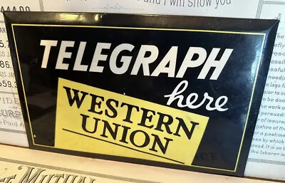 C1910 Antique Celluloid SIGN Vintage Western Union Telegraph Old WU Advertising • $199.95