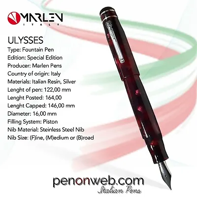 Marlen Ulysses Fountain Pen. Italian Resin Silver. Old Collection:1999 BrandNew • $299