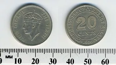 Malaya 1950 - 20 Cents Copper-Nickel Coin - King George VI • $3