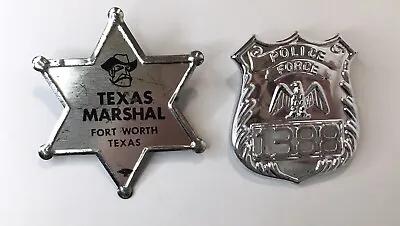 Kids Toy Police Badge And Texas Marshal Fort Worth Texas Pin Dress Up Play • $6