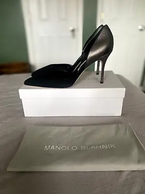 Manolo Blahnik 41 11 Brand New D'Orsay Pumps Heels Black Suede Pewter Gunmetal • $320