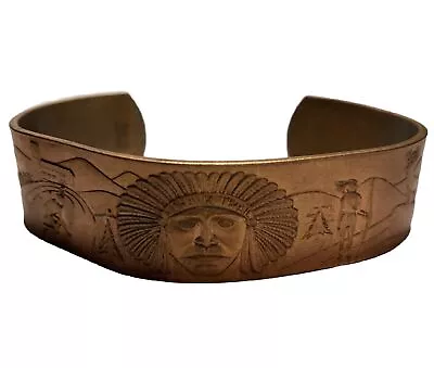 Vintage Travel Souvenir Cuff Bracelet Mohawk Trail Storyteller Solid Copper • $25