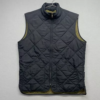 J Crew Vest Mens Small Black Green Quilted Authentic Outerwear Pockets Full Zip • $23.99