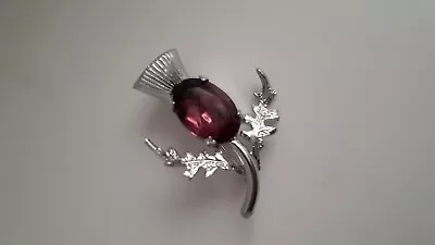 Vintage Scottish Thistle Brooch/pin. Kilt Pin. Silvertone & Glass Purple Stone • $18