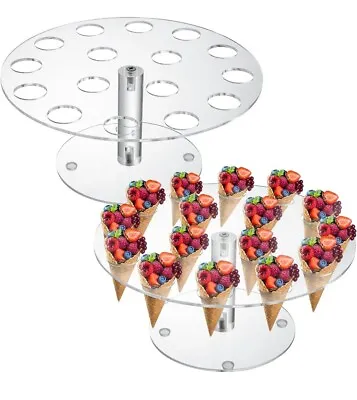 2 Pack Acrylic Ice Cream Cone Holder 16 Holes Counter Top Clear Display Stand • £9.99