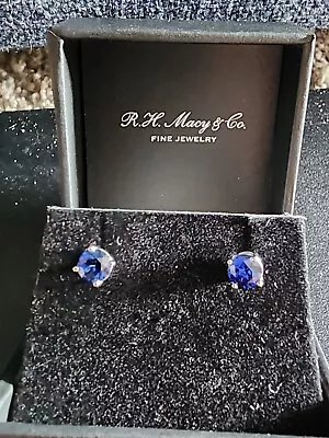 Macy & Co Lab Created Sapphire Earrings 14K White Gold  With 4 Prong Setting • $99.99