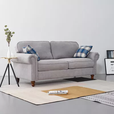 Luxury 2 3 Seater Linen Fabric Couch Sofa Armchair With 2 Pillows Living Room • £279.99