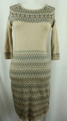 £25 • Buy NWT Monsoon Fine Knit 3/4 Sleeve Dress In Beige And Zig Zag Design Size S