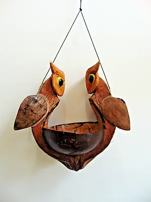 Bird Seed Feeder Coconut Shell Owls Hanging Bowl Garden Ornament • £9
