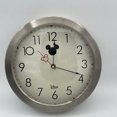 10  Mickey Mouse Quartz Wall Clock Disney Works! Brushed Aluminum Frame #236 • $24.99