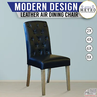 Set Of 2468 Leather Air Tufted Dining Chair With Solid Wooden Legs BLack • $2392