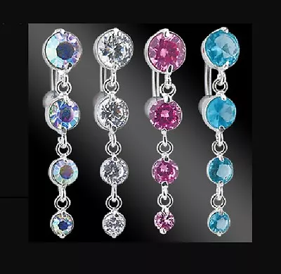 £4.20 • Buy Reverse Top Drop CRYSTAL DANGLE BELLY BAR - Choose: 8mm 10mm 12mm 14mm 16mm