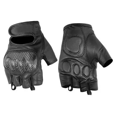 Mens Fingerless Leather Gloves - Carbon Fiber Kev Knuckle Protection Bikers • $24.95