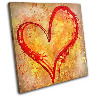 Heart Grunge Yellow Red LOVE SINGLE CANVAS WALL ART Picture Print VA • £19.99