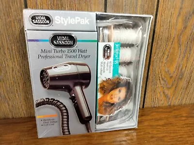 NOS Vidal Sassoon StylePak Mini Turbo 1500 Watt Travel Hair Dryer Model VSC-61++ • $44.95