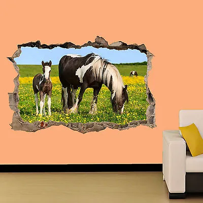 £15.99 • Buy Horse And Foal On Field Flowers Wall Sticker Room Decoration Decal Mural A Class