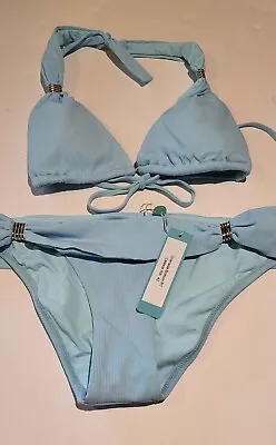 Melissa Odabash Size 6 Ribbed  Bikini SET Top & Bottom Aqua  • $55