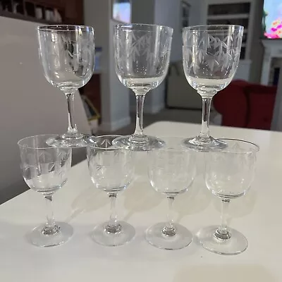 Vintage Set Of 7 Sasaki BAMBOO Etched 4  Cordials Glass Noritake Mid Century MCM • $34