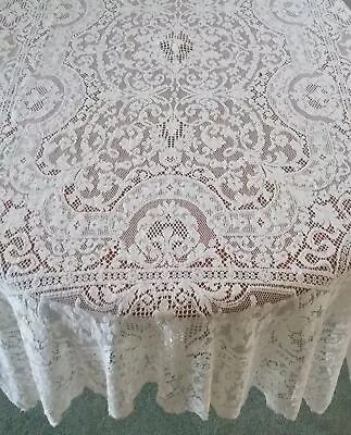 AUTHENTIC QUAKER LACE 85  BY 56  RECTANGLE TABLECLOTH W LABEL LOOPS #3091 WHITE • $24.99