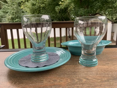 $14.99 • Buy Homer Laughlin Fiesta Ware Goblets Glasses ￼Banded 16 Oz Set Of 2 Turquoise