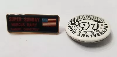 Lot Of 2 Marcus Dairy Danbury CT Motorcycle Super Sunday Pins 10th Anniversary • $26.99