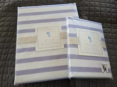 POTTERY BARN Breton Stripe Twin Duvet Cover & Sham Lavender/White NWT • $38