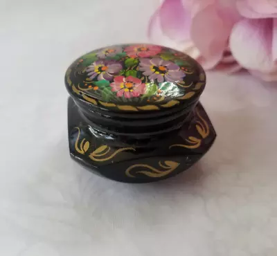 Small Floral Hand Painted Laquer Ukrainian Trinket Or Pill Box • $11.99