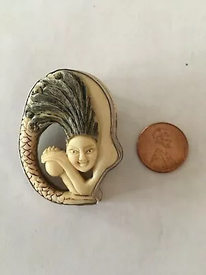 Vintage 925 Silver Carved Mermaid   Brooch  Signed • $129.95