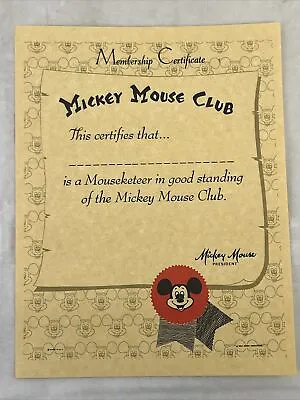 1970s VINTAGE DISNEY MICKEY MOUSE CLUB HONORARY MOUSEKETEER CERTIFICATE • $11.39