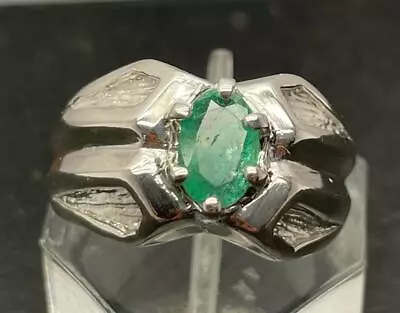 .92 Ct Bright Natural Emerald Solid Back Sterling Silver Mens Ring Sz 8.25 13+gr • $85