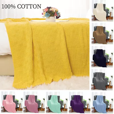 Soft Cotton Cable Knit Throw Blanket For Couch Bed Sofa Home Decors 10 Colors • £44.24