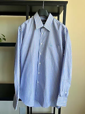 Burberry Made To Measure Vintage Blue Striped Dress Shirt Large • $23.99