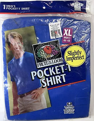 Vintage Fruit Of The Loom Pocket T Shirt Size XL 46-48 Blue Single Stitch 1998 • $15