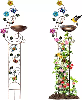 57 Height Metal Bird Bath Trellis Outdoor Vintage Decorative Bird Bath Butterfly • $51.03