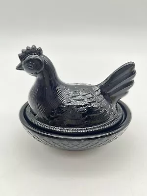 Rare Boyd Glass Mini Hen On Nest Salt Deep Amethyst Slag Glass Near Black • $78