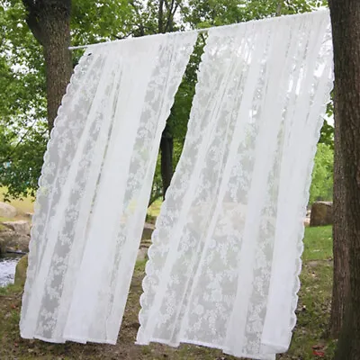 White Lace NetsCurtain Panel Rods Pocket Window Tulle Voile Curtain Home Decor • £7.43
